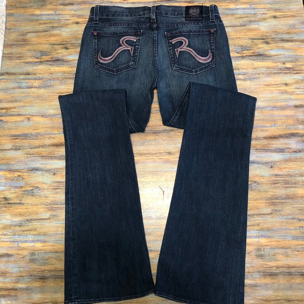 Rock & Republic Jeans Kasandra Embroidered Embellished Flare Womens Size 28